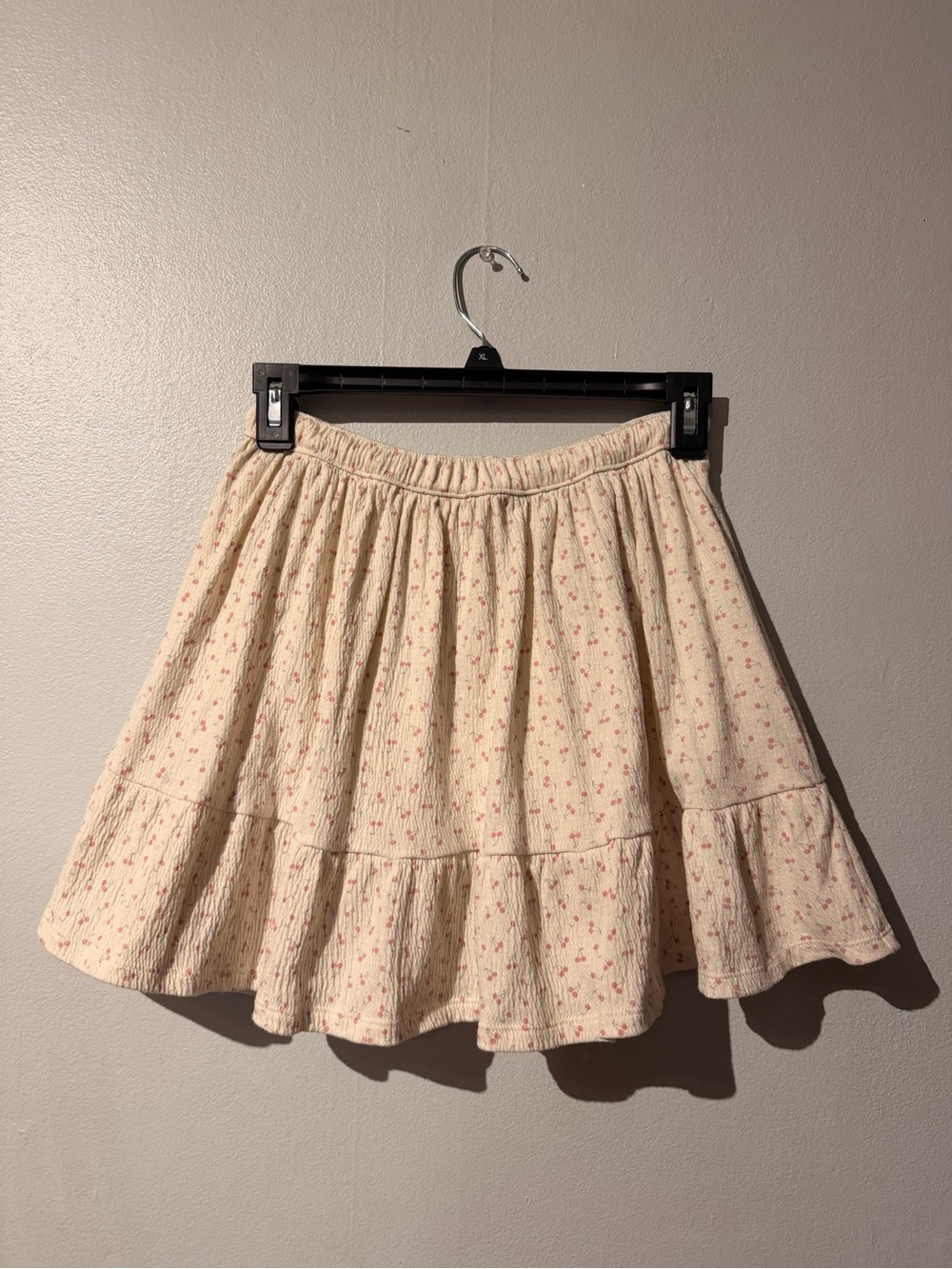 Cream Floral Ruffle Mini Skirt